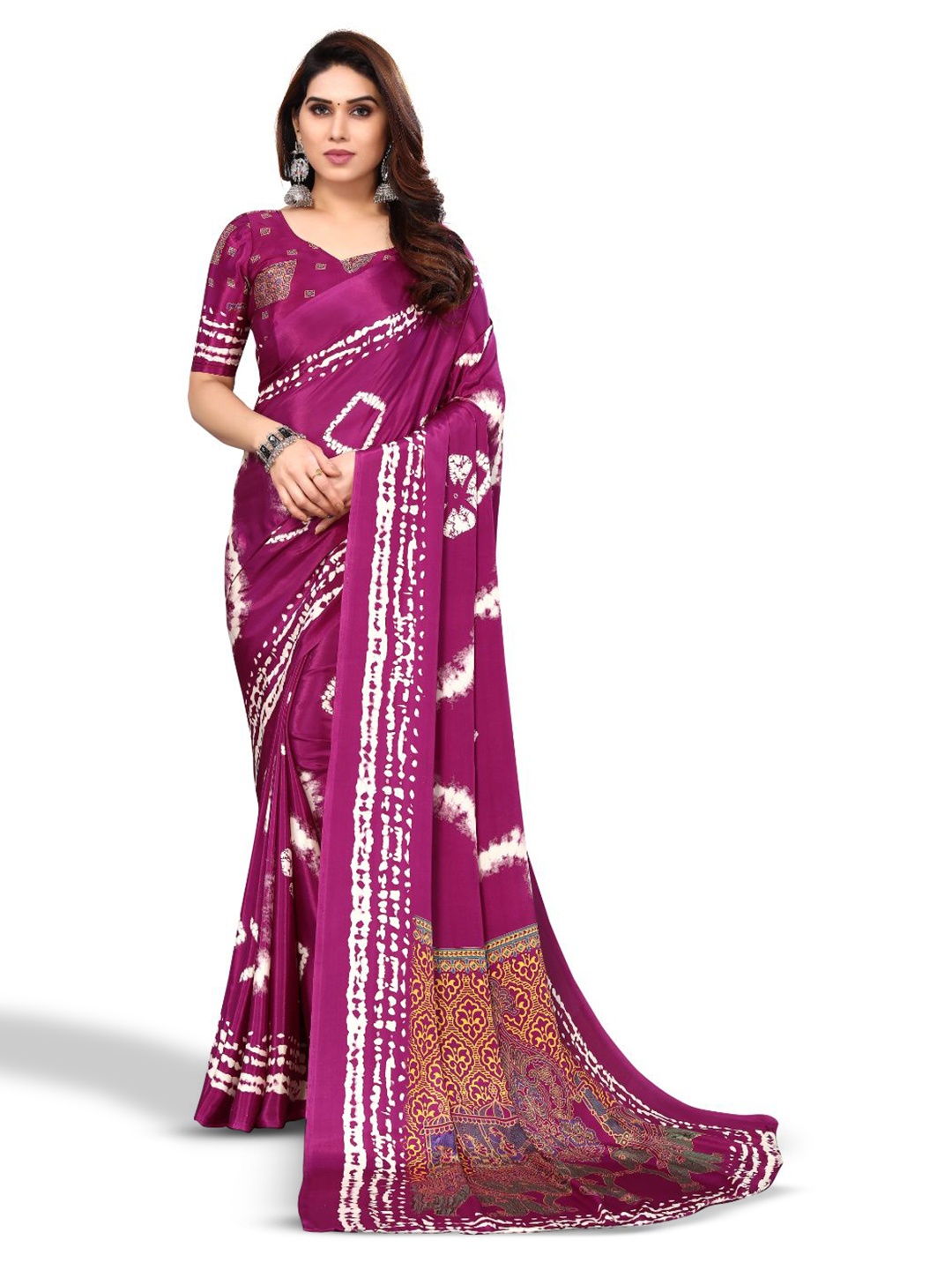 

FABMORA Batik Printed Saree, Purple