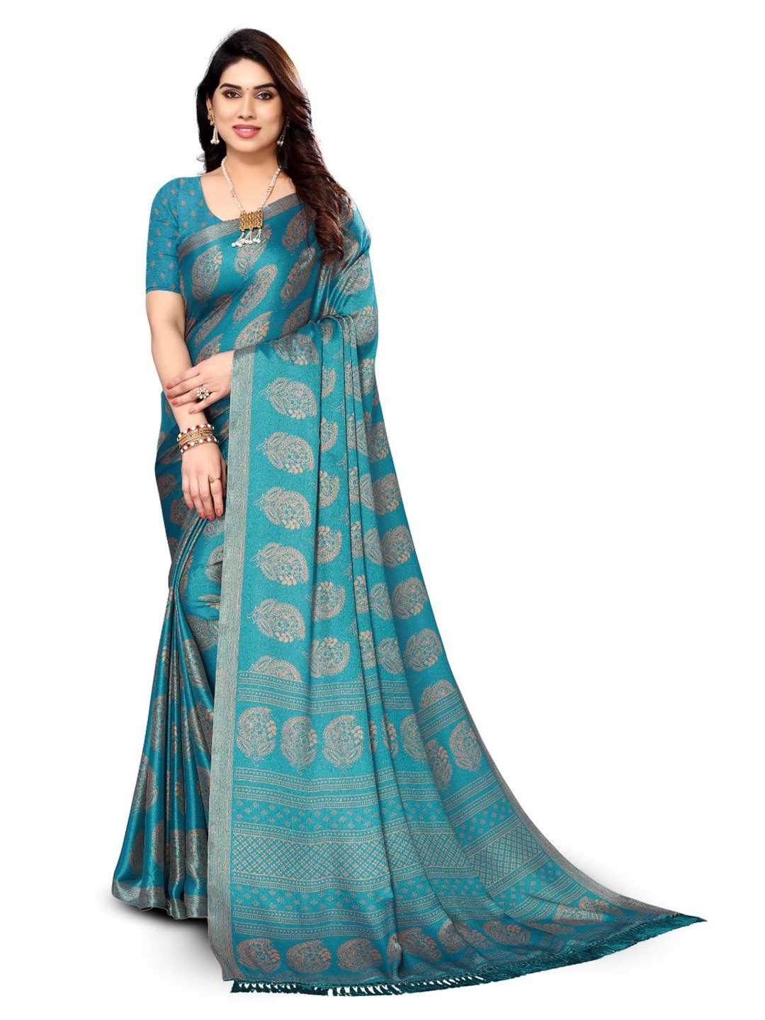 

FABMORA Ethnic Motifs Printed Pure Chiffon Saree, Blue