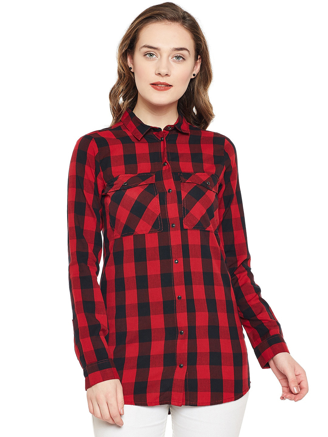 

PUNK Buffalo Checked Twill Weave Cotton Casual Shirt, Red