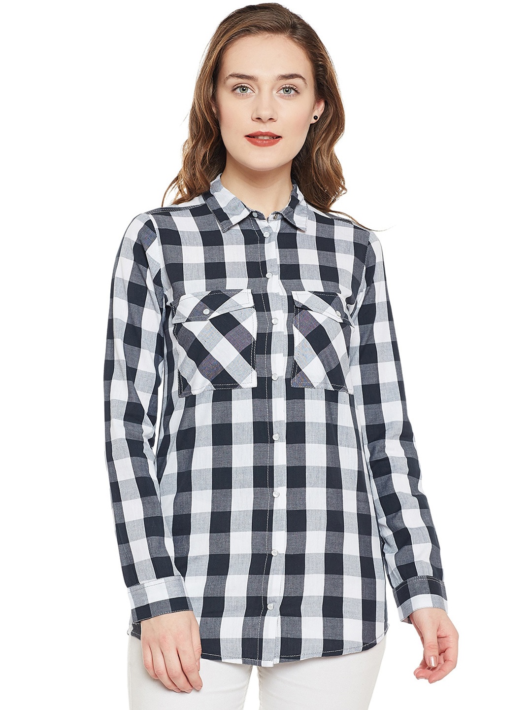 

PUNK Gingham Checked Twill Weave Cotton Casual Shirt, White