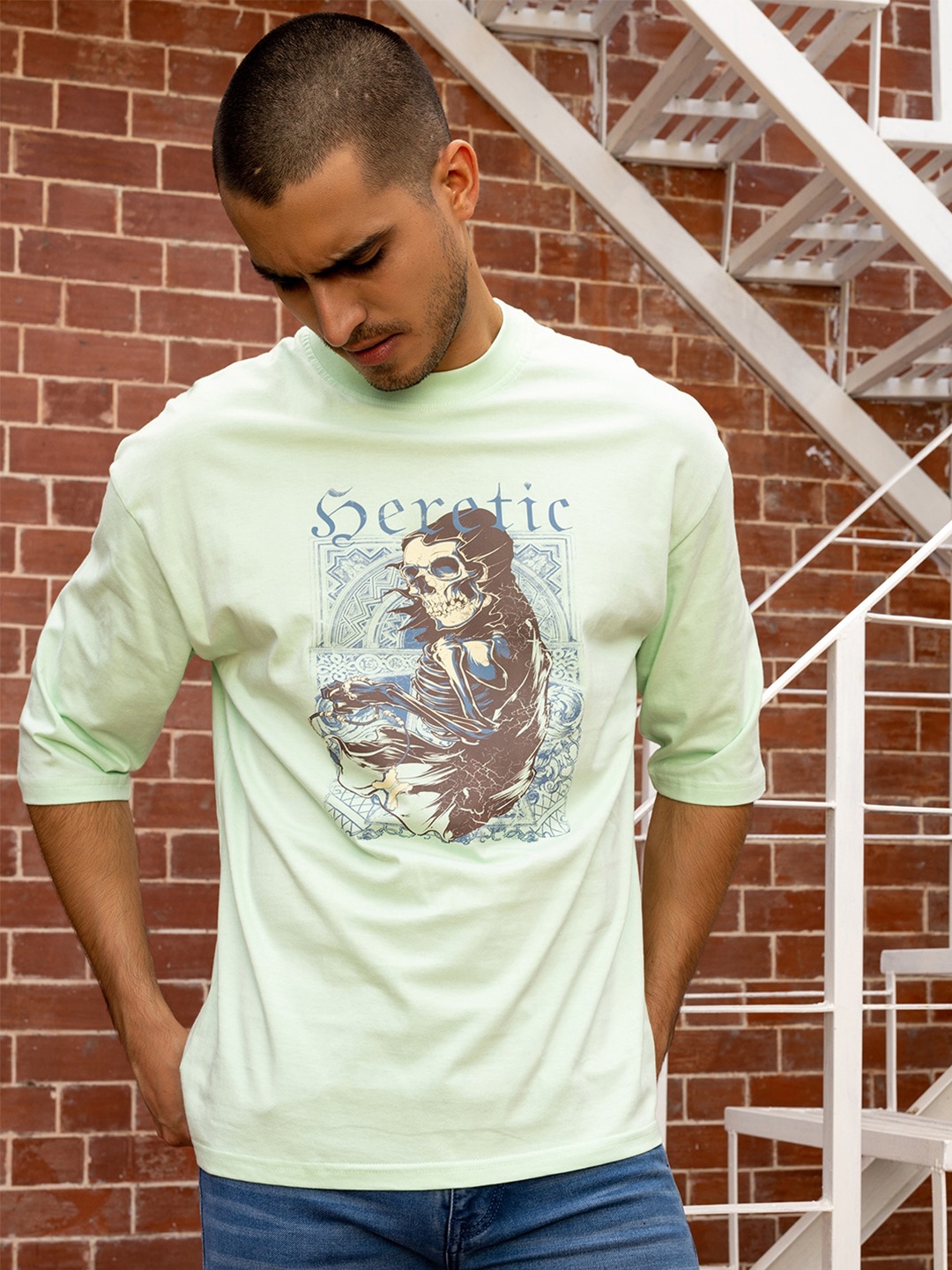 

Gavin Paris Graphic Printed Cotton Oversized Drop-Shoulder T-shirt, Sea green