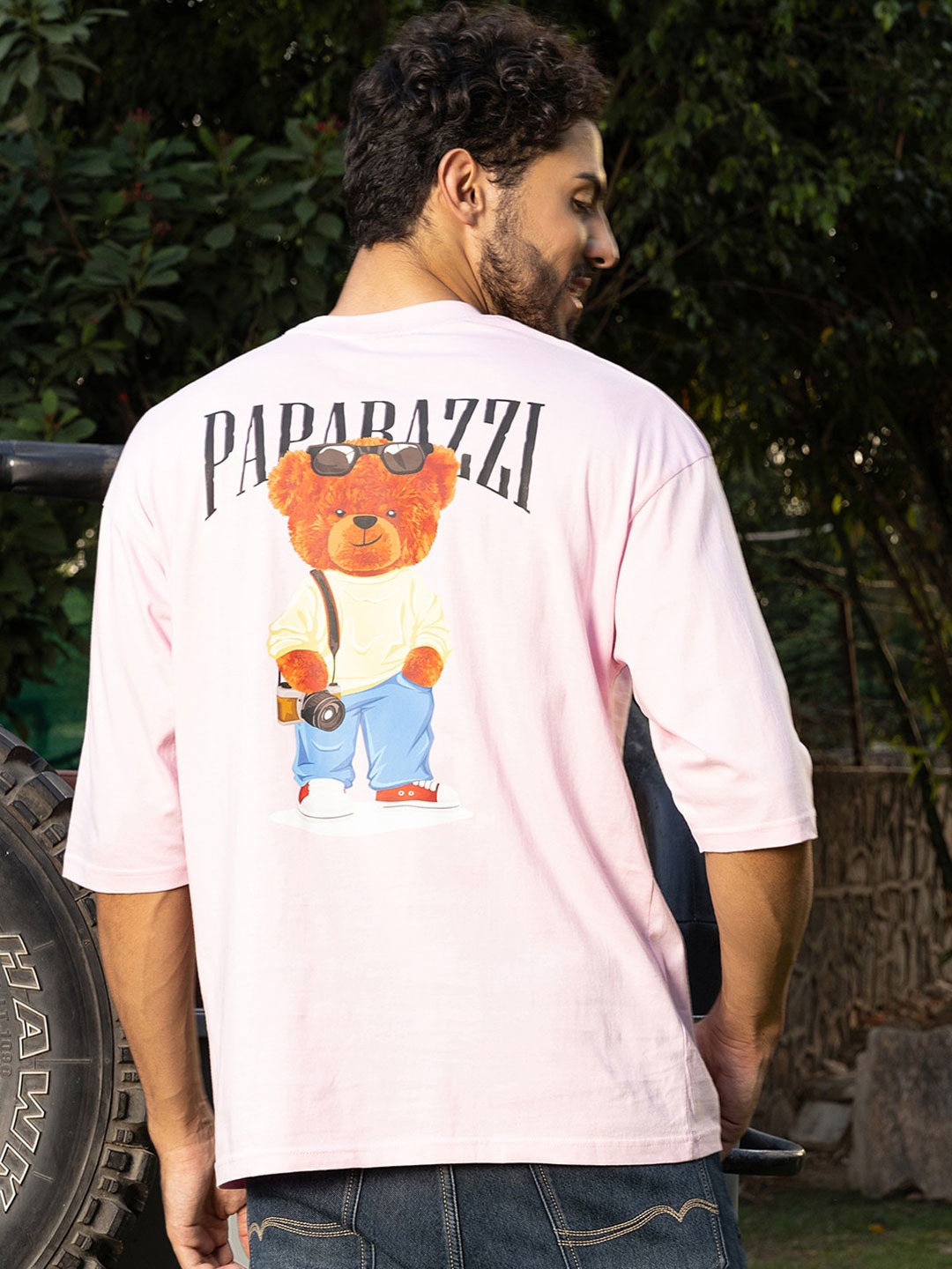 

Gavin Paris Graphic Printed Drop Shoulder Sleeves Oversized T-shirt, Pink