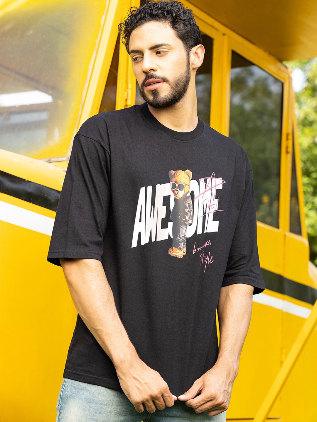 

Gavin Paris Graphic Printed Drop-Shoulder Oversized Cotton T-shirt, Black