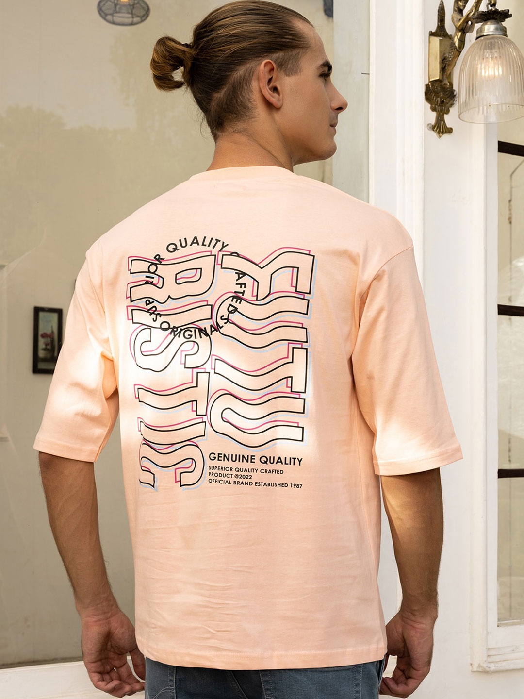 

Gavin Paris Typography Printed Cotton Oversized T-shirt, Peach