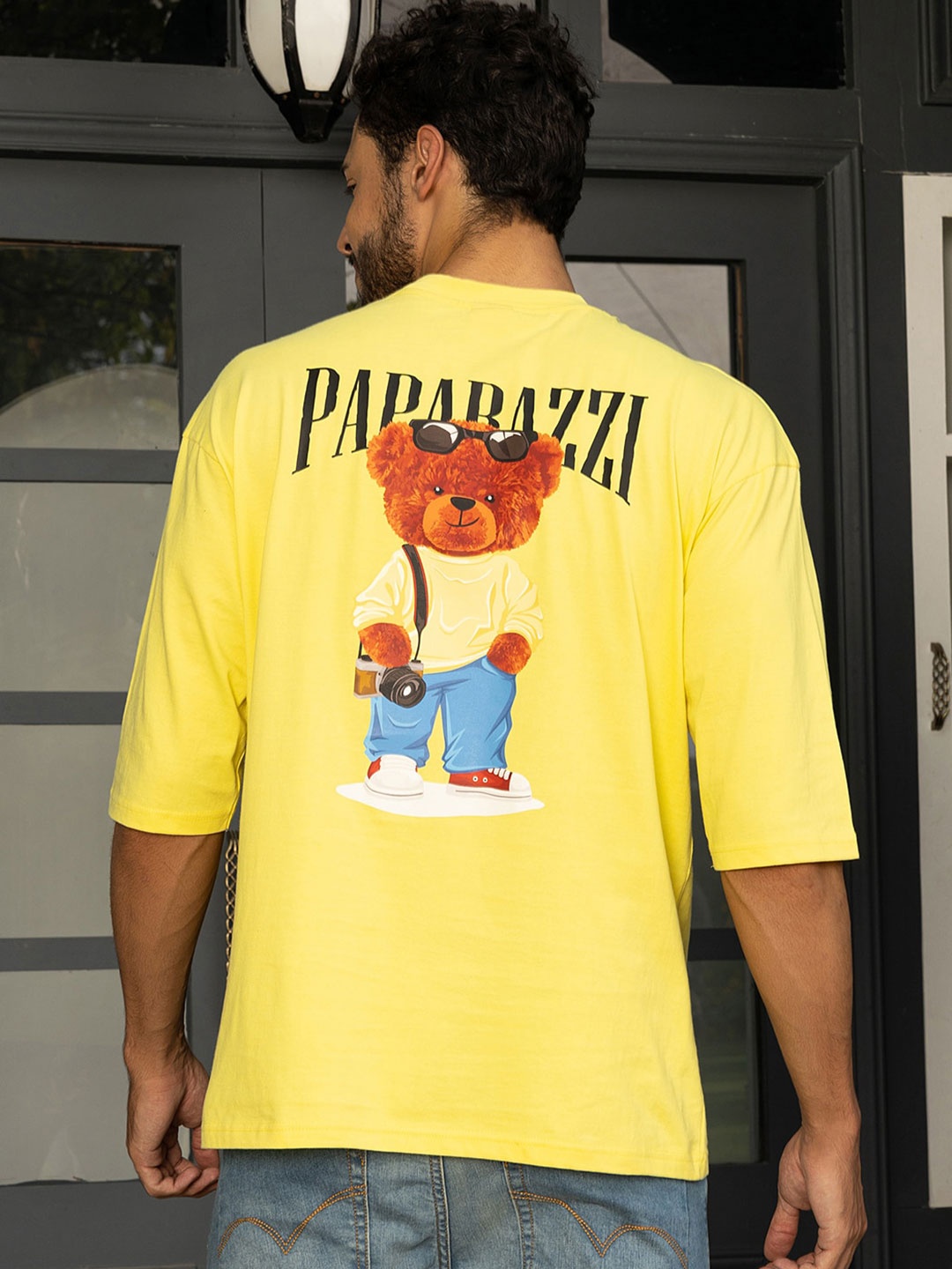

Gavin Paris Graphic Printed Drop-Shoulder Oversized Cotton T-shirt, Yellow