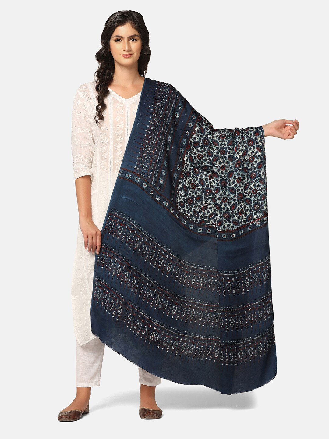 

THE WEAVE TRAVELLER Ethnic Motifs Printed Block Print Dupatta, Blue