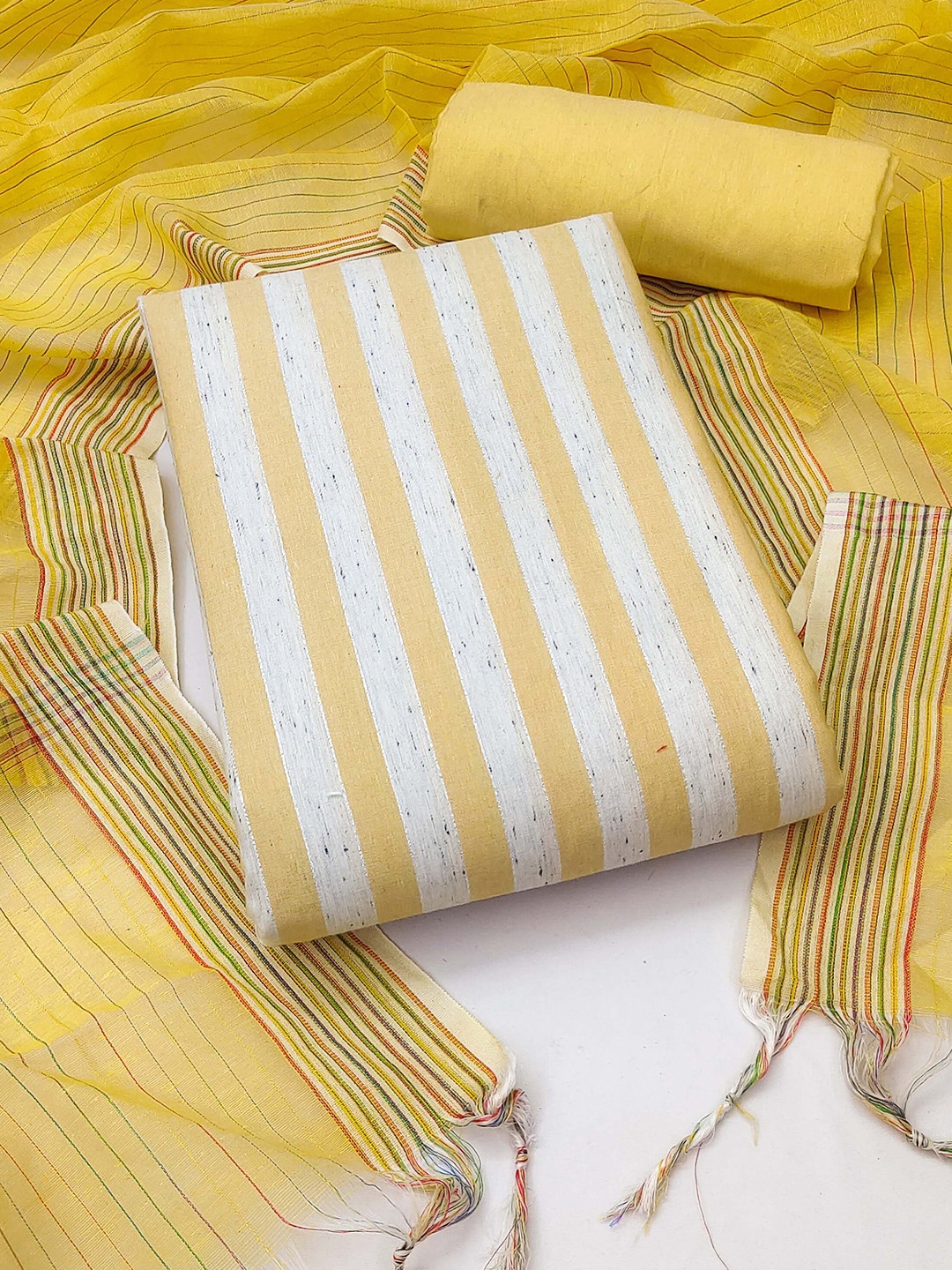 

KALINI Striped Unstitched Dress Material, Yellow