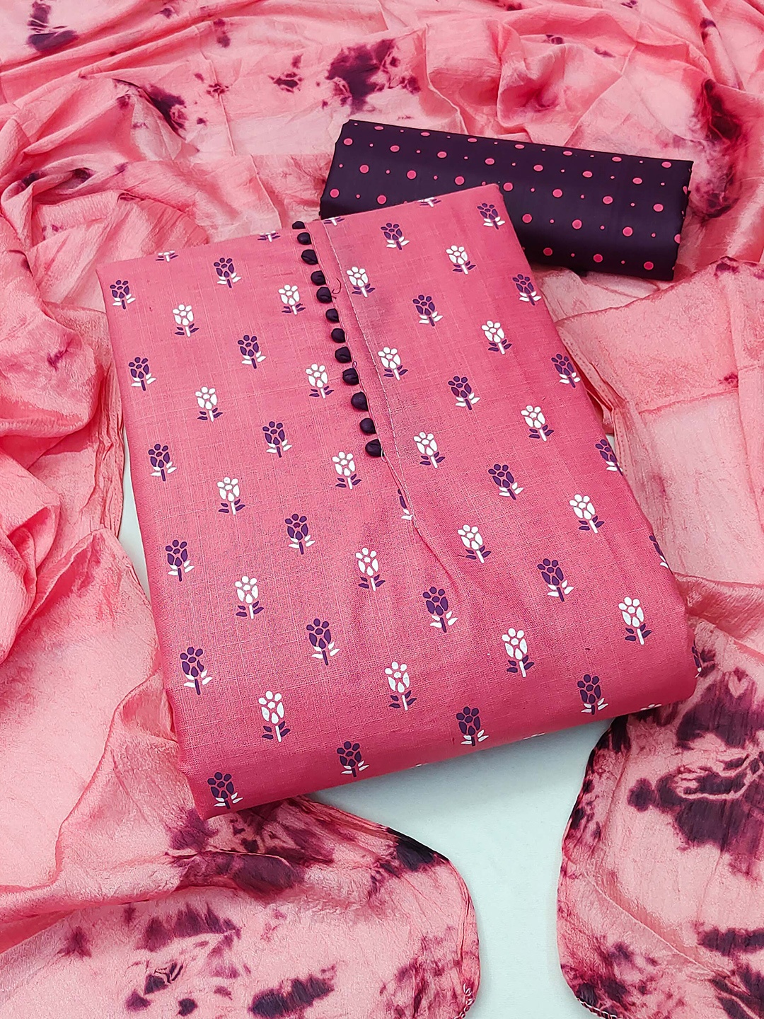 

KALINI Floral Printed Unstitched Dress Material, Pink