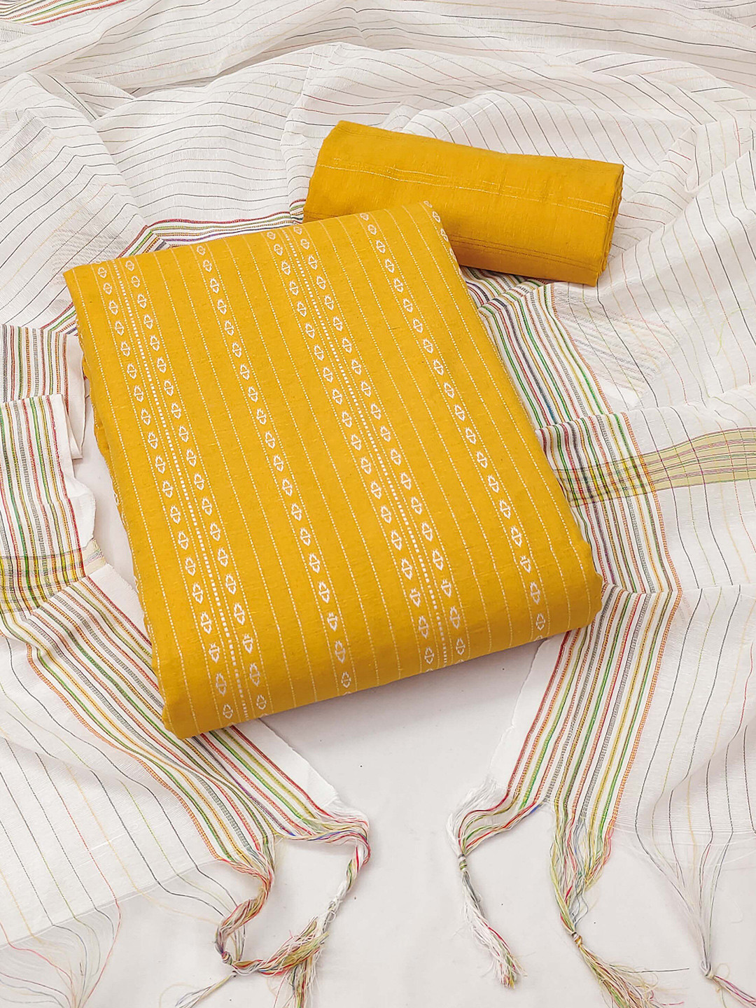 

KALINI Striped Unstitched Dress Material, Yellow