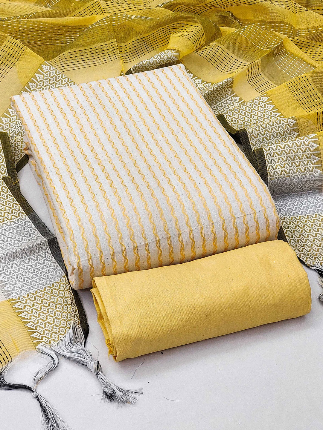

KALINI Striped Unstitched Dress Material, Yellow