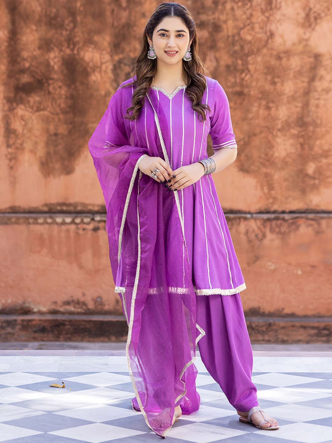 

Ambraee Regular Gotta Patti Kurta With Patiala & Dupatta, Purple