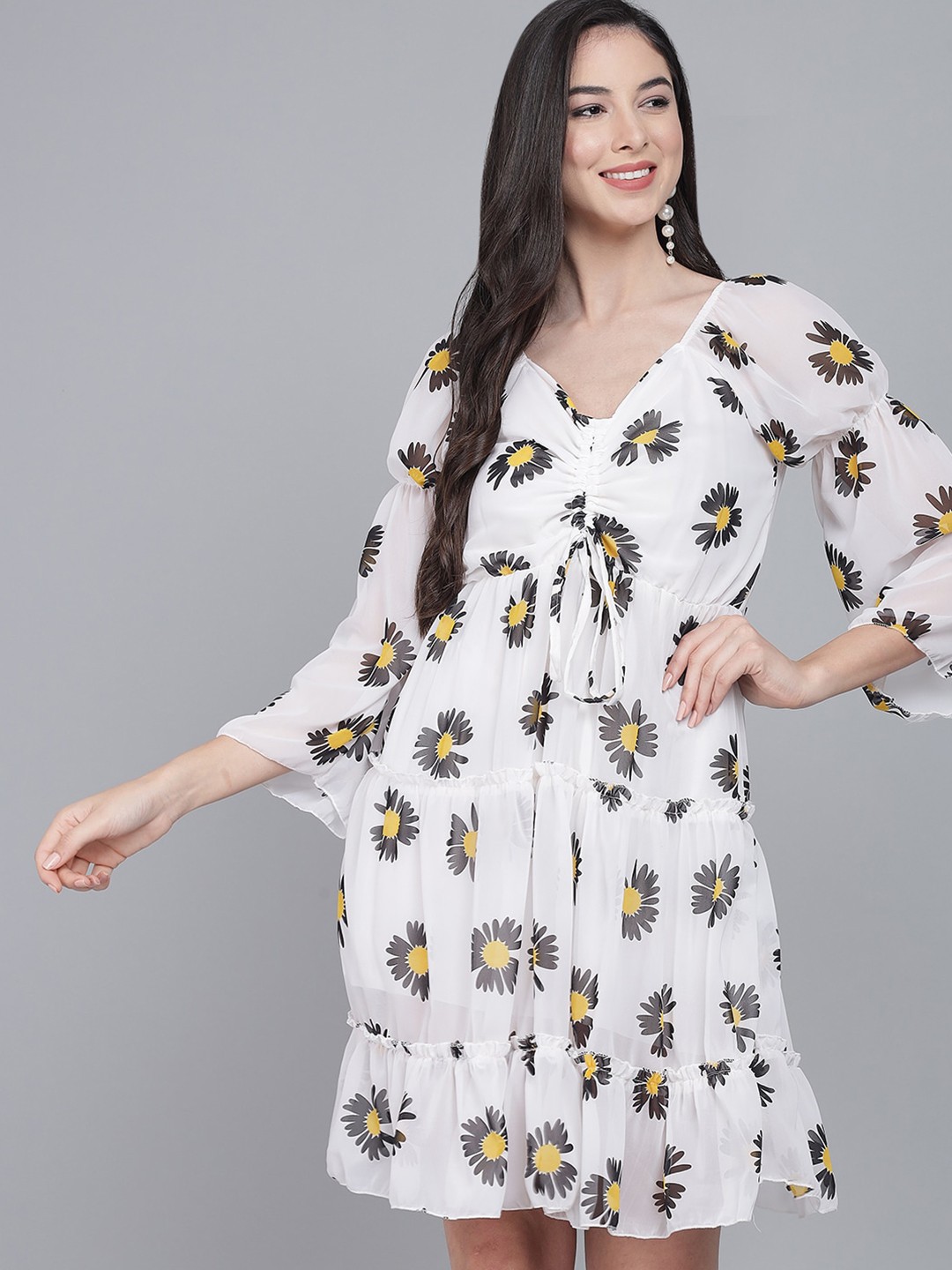 

Funday Fashion Floral Printed Fit & Flare Dress, Black