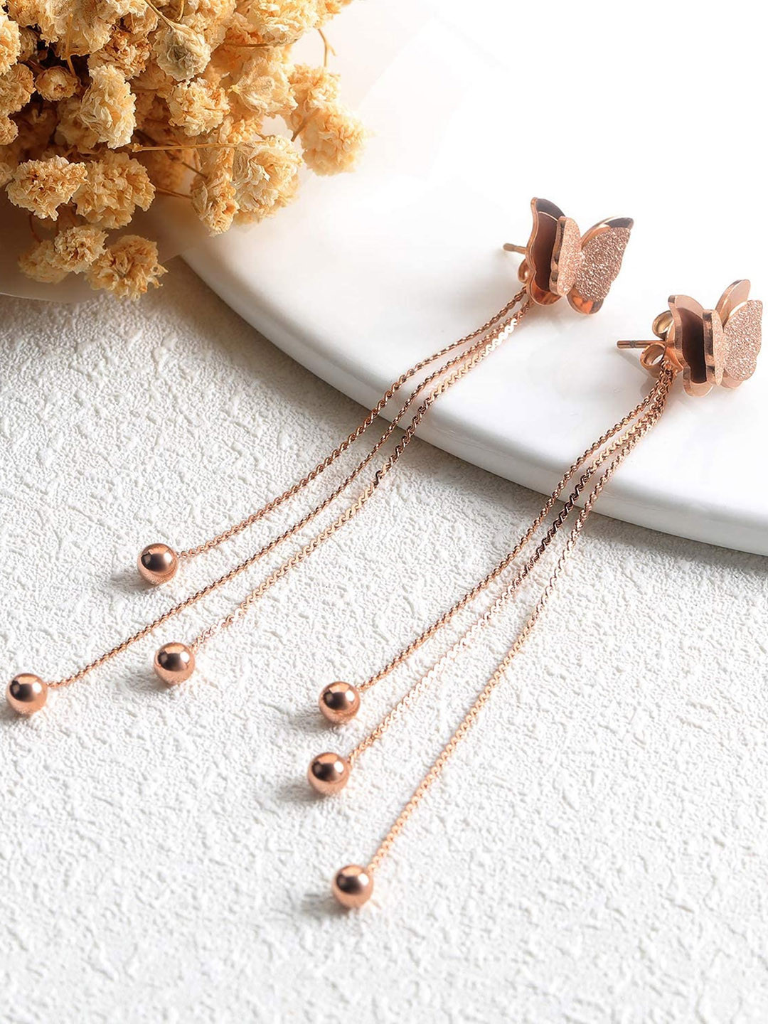 

EL REGALO Rose Gold-Plated Stainless Steel Tasselled Drop Earrings