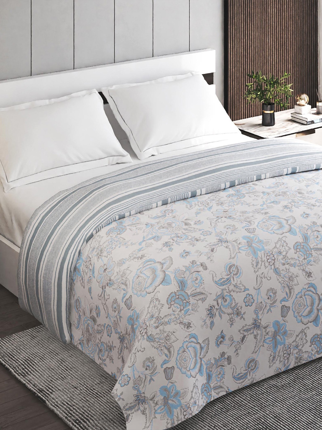 

Home Centre Grey & White Striped Summer 110 GSM Double Bed Comforter
