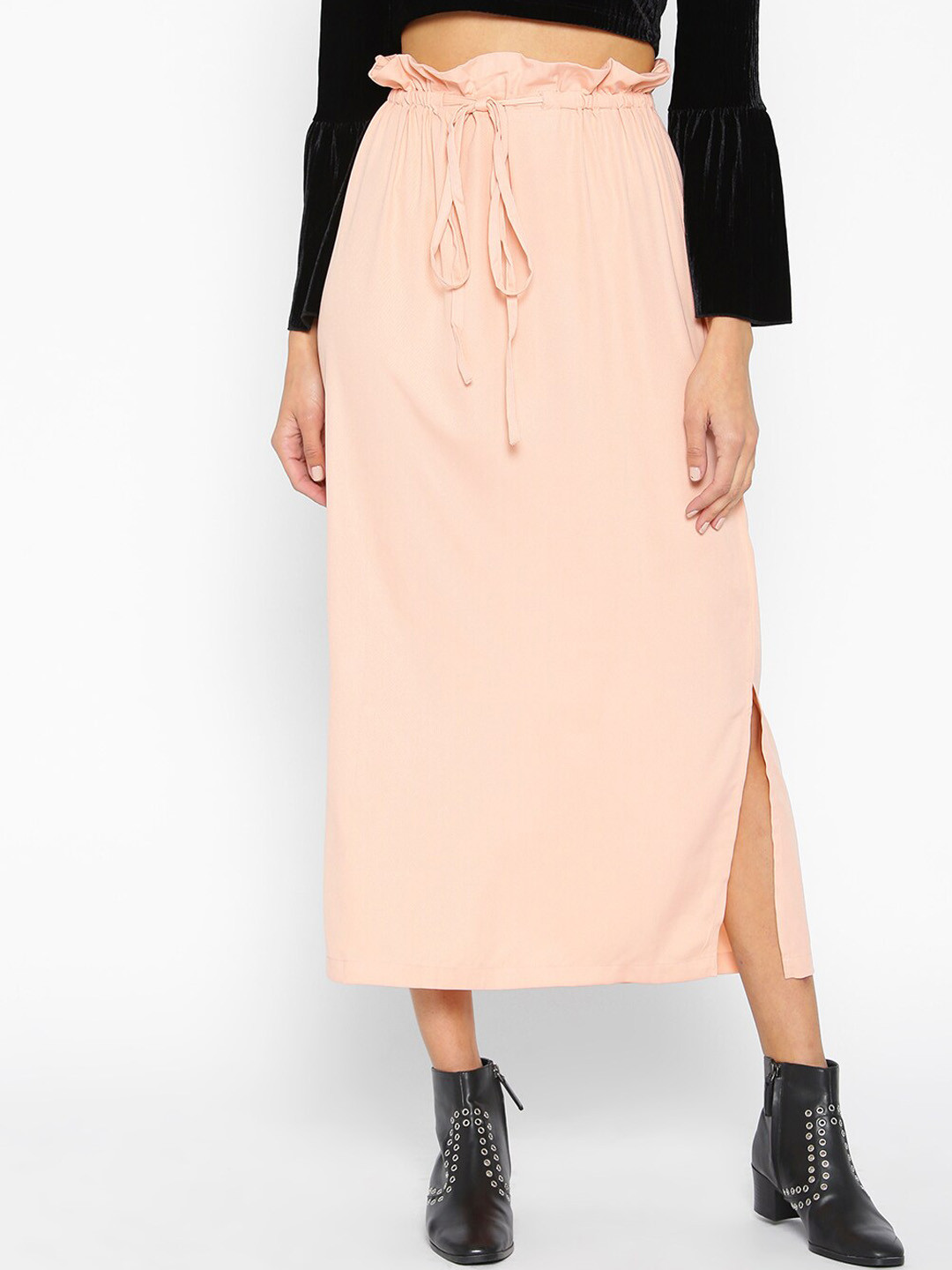 

Mast & Harbour Peach-coloured A-Line Cotton Midi Skirt