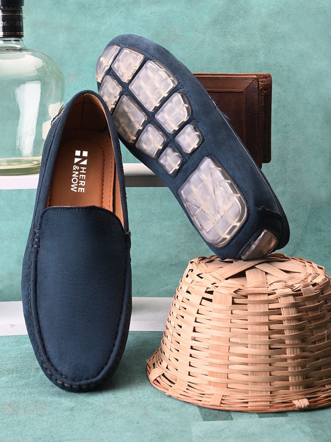 

HERE&NOW Men Navy Blue Lightweight Suede Driving Shoes