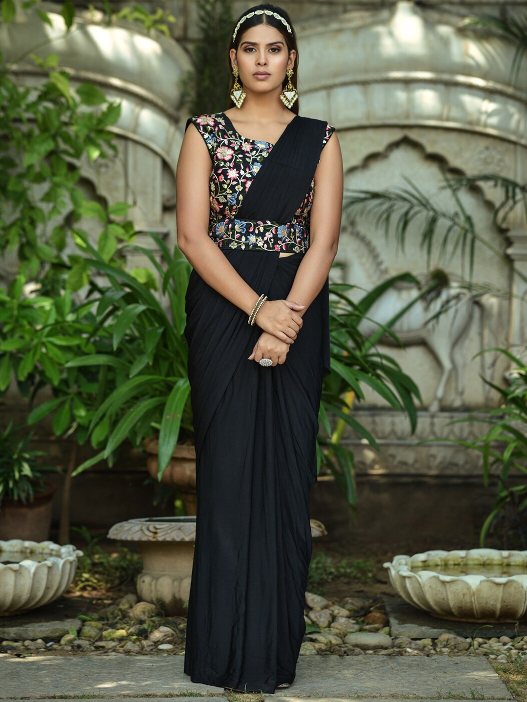 

KALINI Lycra Saree With Blouse, Black