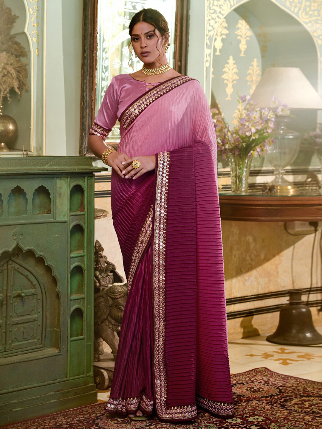 

KALINI Ombre Dyed Saree, Magenta