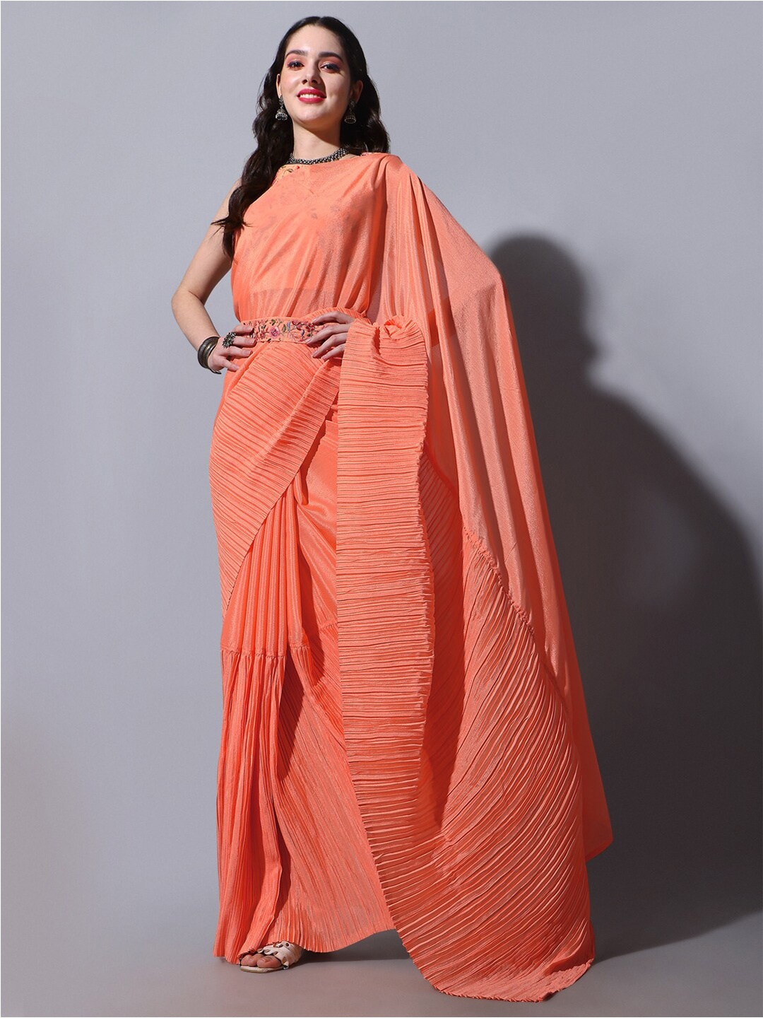 

KALINI Poly Chiffon Saree, Orange