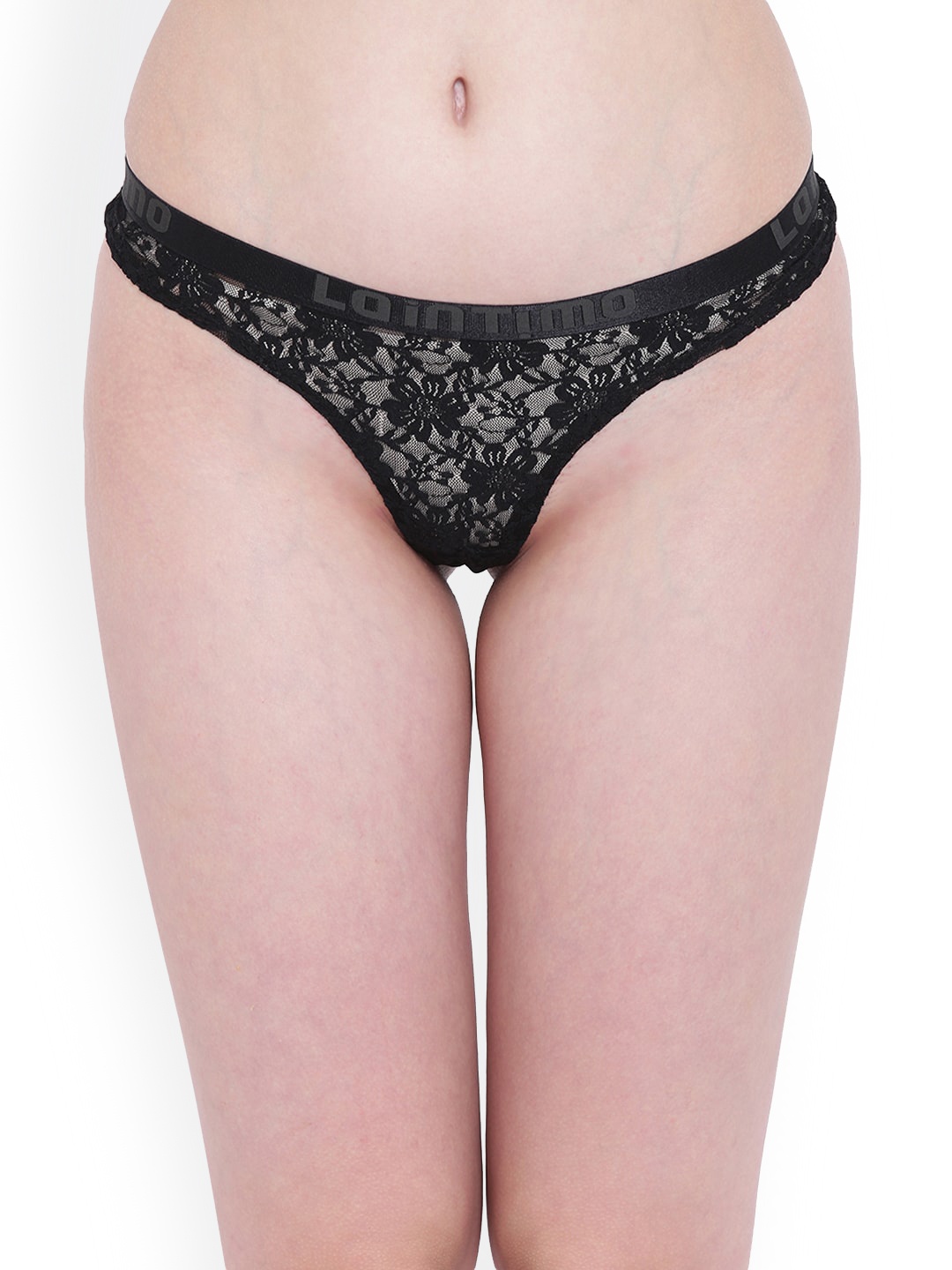 

La Intimo Women Self Design Lacy Swim Briefs, Black
