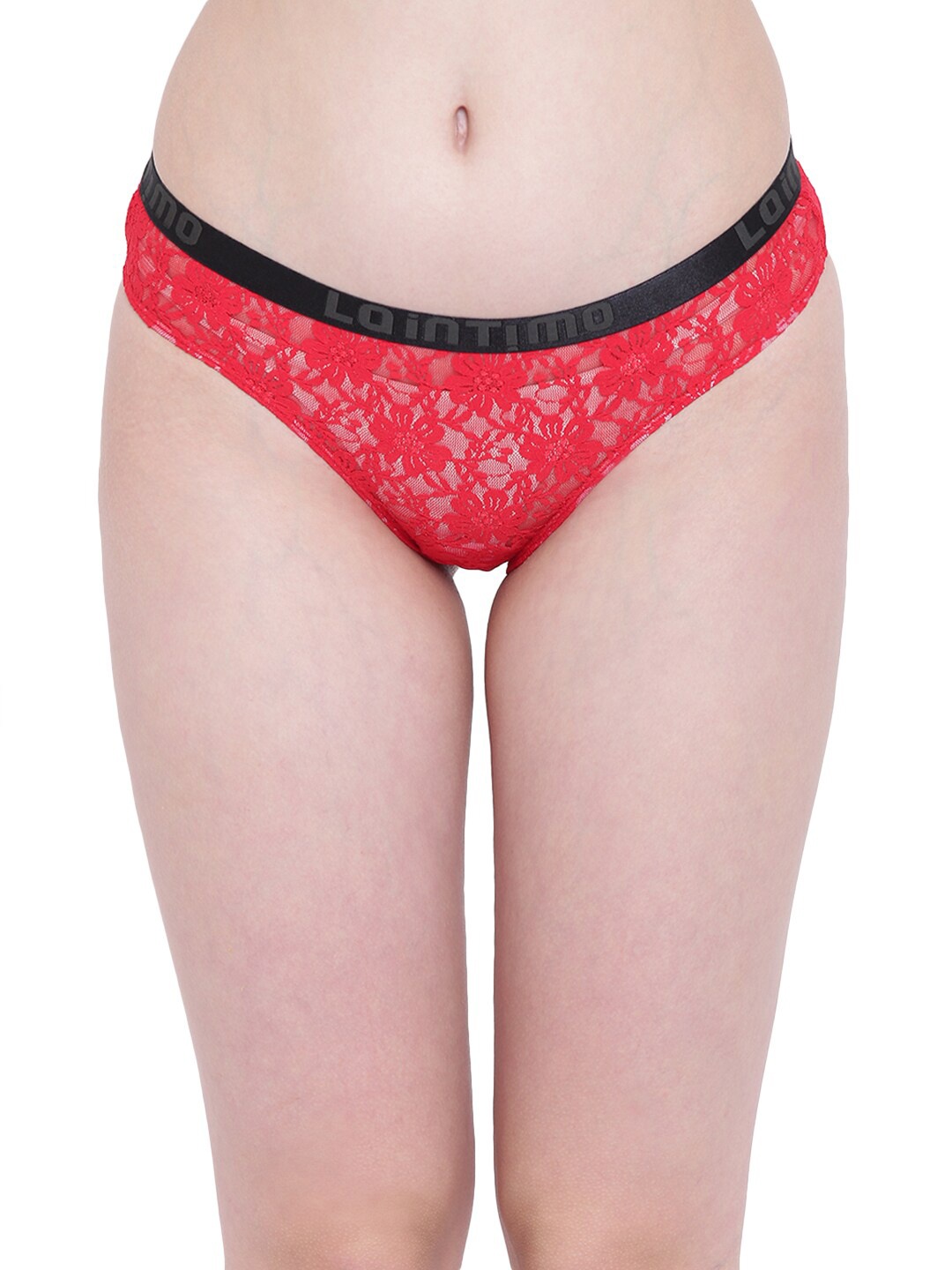 

La Intimo Women Floral Beach Bloom Lace Bikini Briefs LIFPBR01, Red