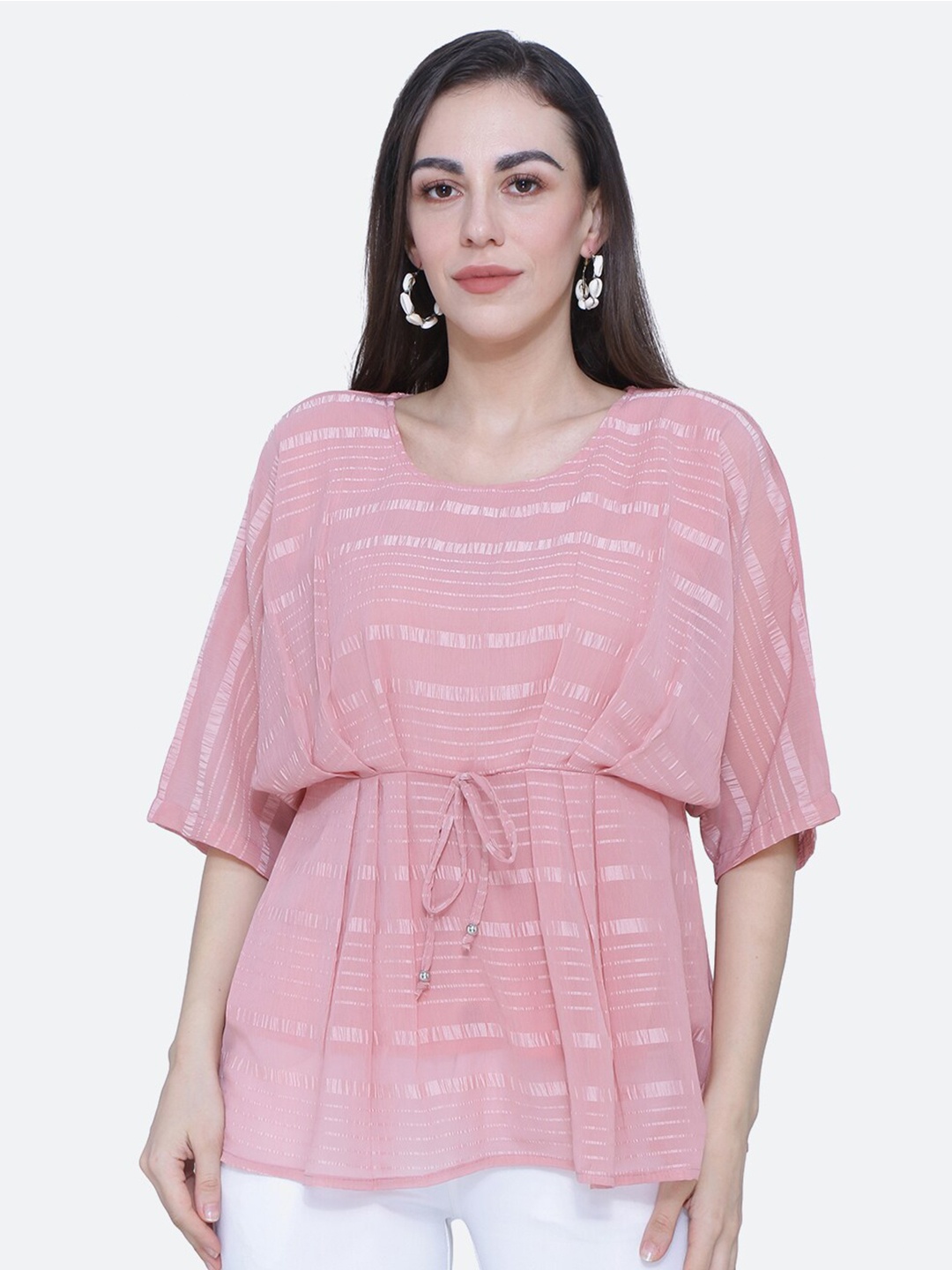 

BAESD Striped Waist Tie-Up Kaftan Top, Pink