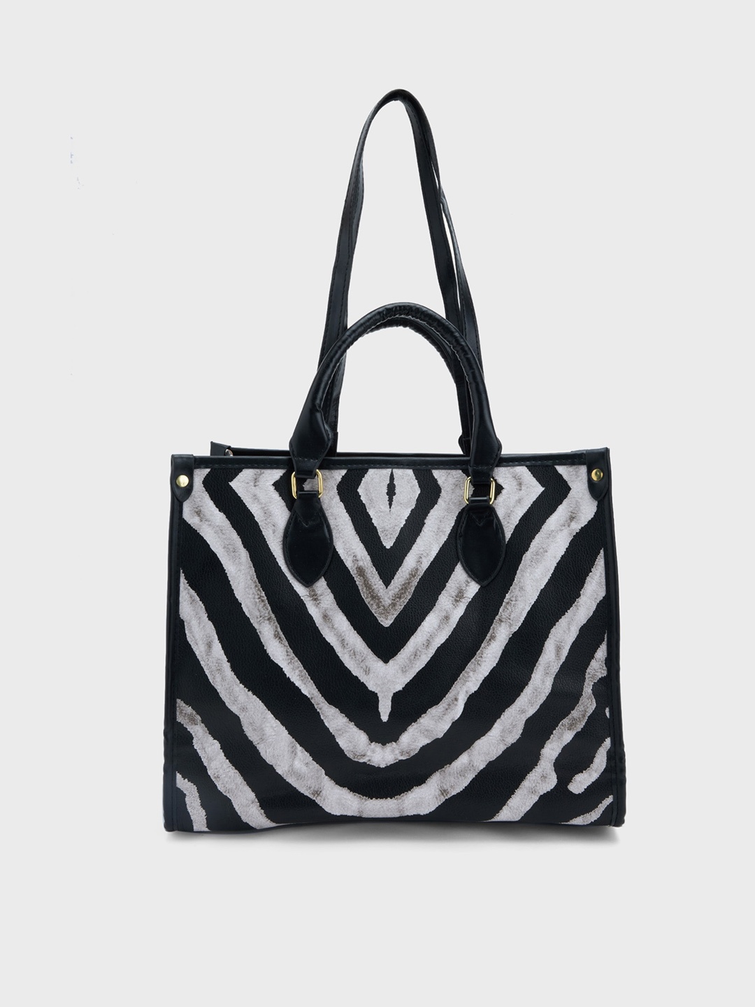 

20Dresses Black & White Striped Structured Tote Bag With Pouch