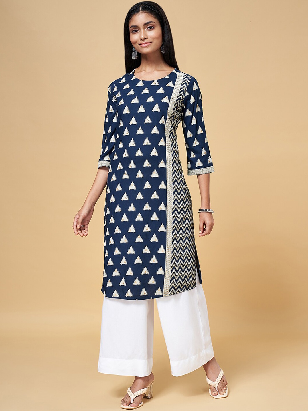 

RANGMANCH BY PANTALOONS Women Geometric Printed Straight Kurta, Blue