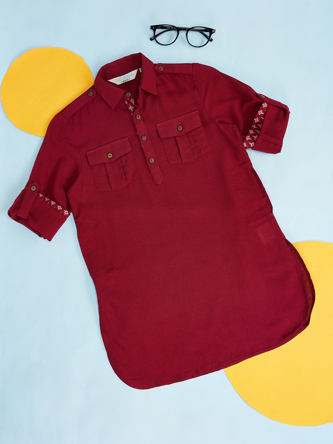 

indus route by Pantaloons Boys Roll-Up Sleeves Pathani Kurta, Maroon