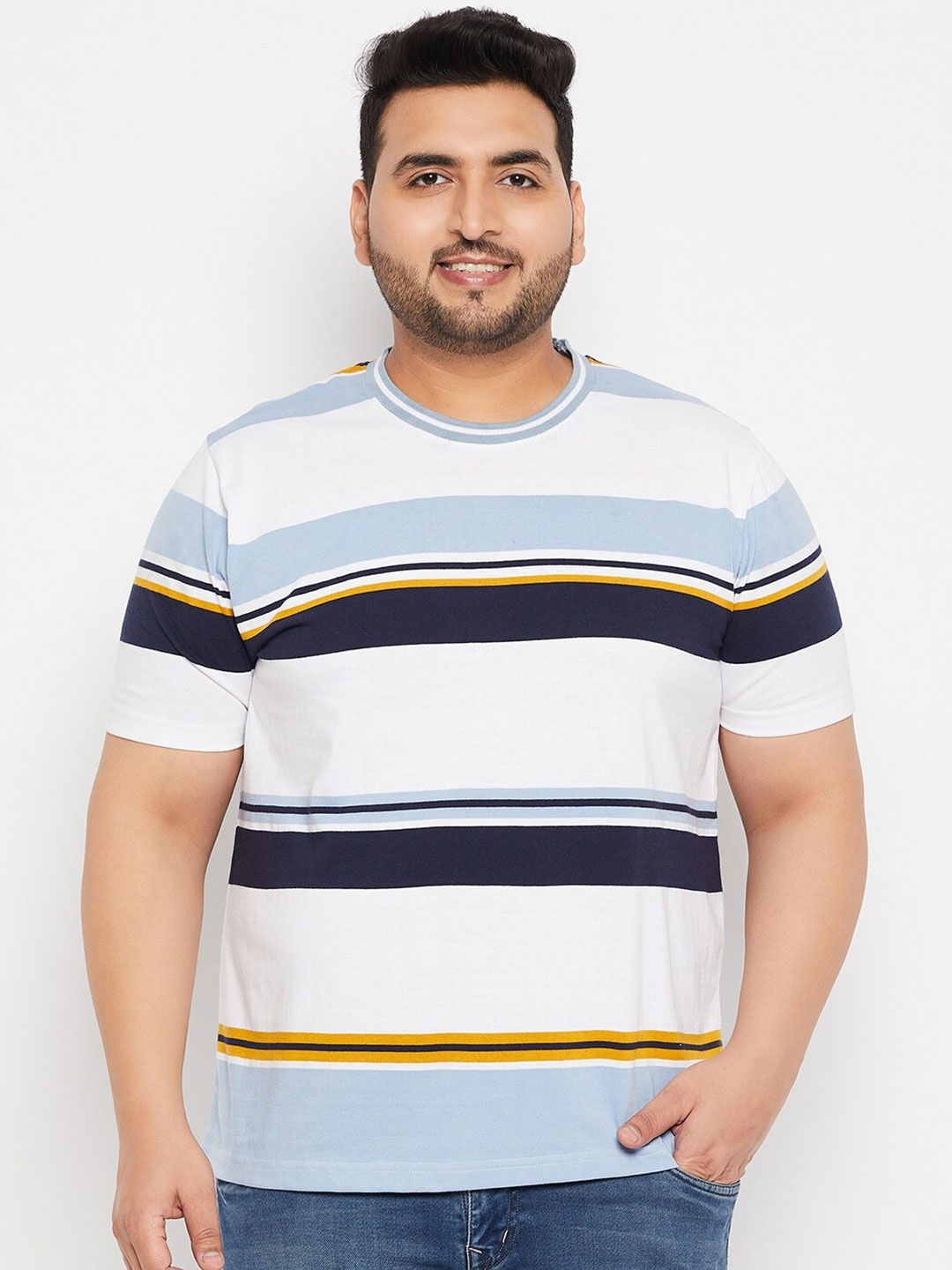

AUSTIVO Plus Size Striped Polo Collar Regular Fit T-shirt, White