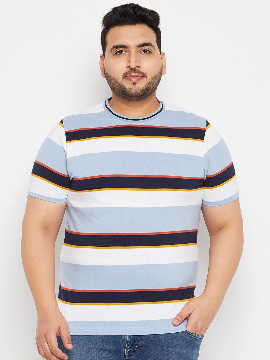 

AUSTIVO Plus Size Striped Polo Collar Regular Fit T-shirt, White