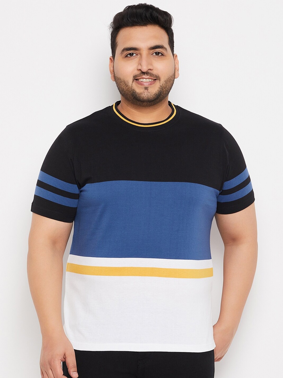 

AUSTIVO Plus Size Colourblocked Round Nreck T-shirt, Blue