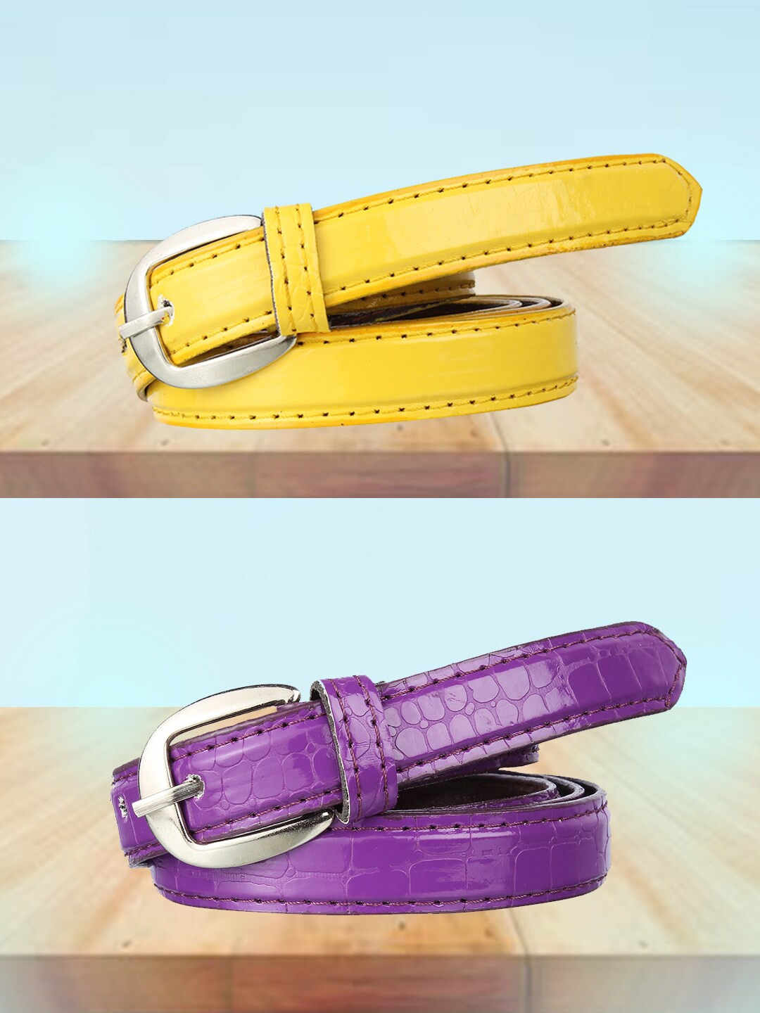 

Swiss Design Women Set Of 2 Casual Slim Belts, Purple
