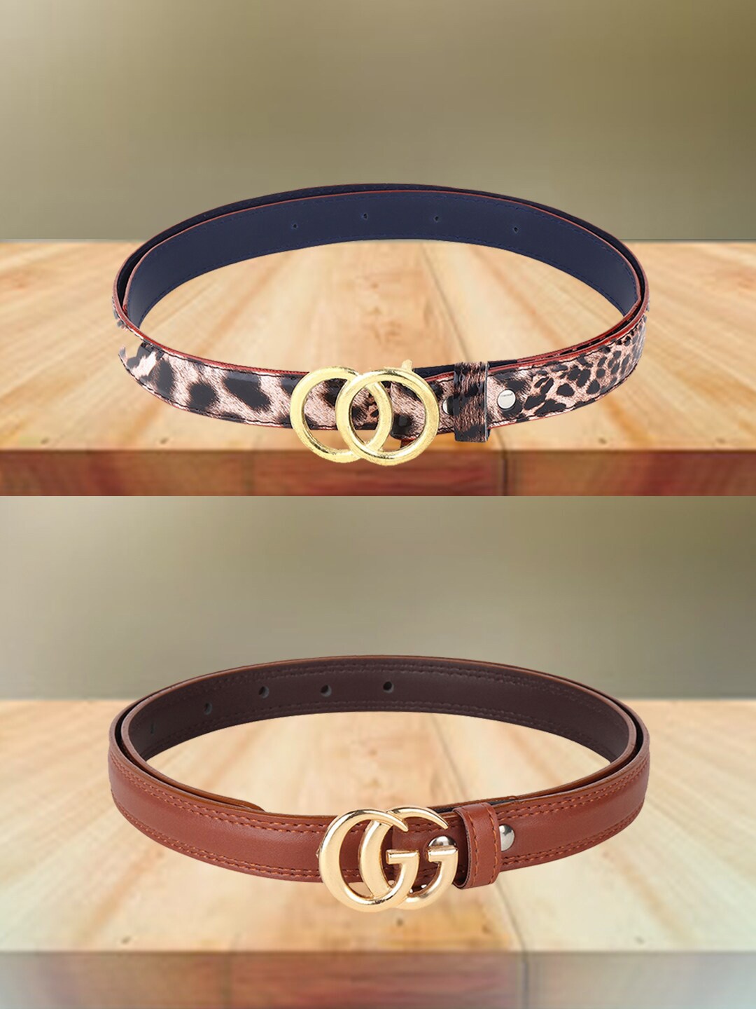 

Swiss Design Women Pack Of 2 Slim Belt, Brown