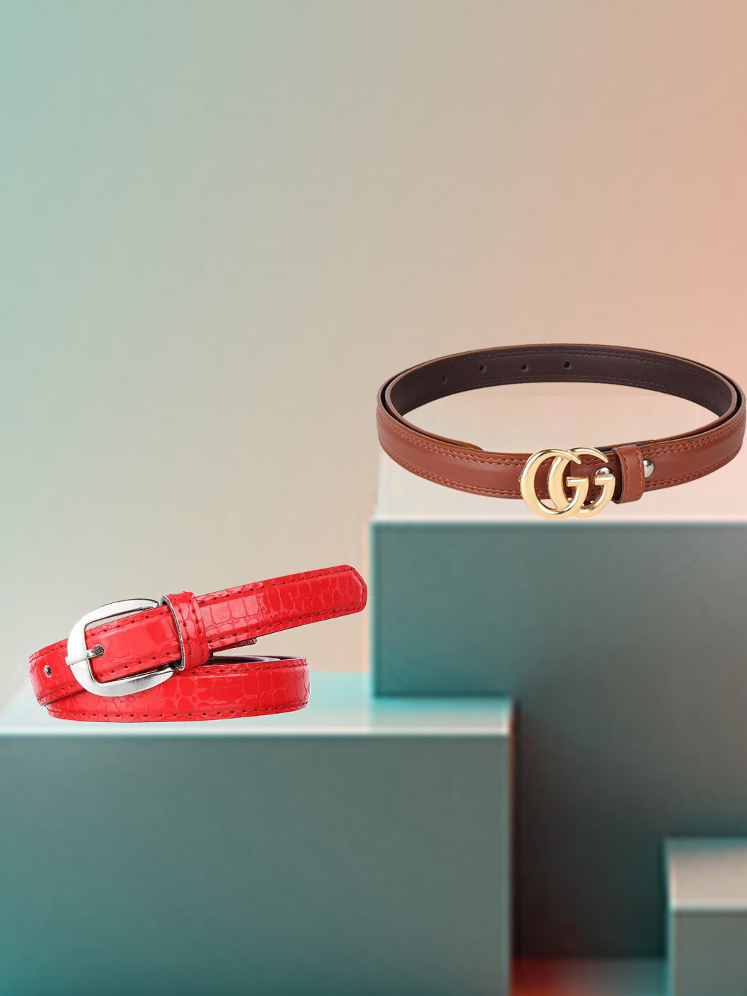 

Swiss Design Women Set of 2 Belt, Red