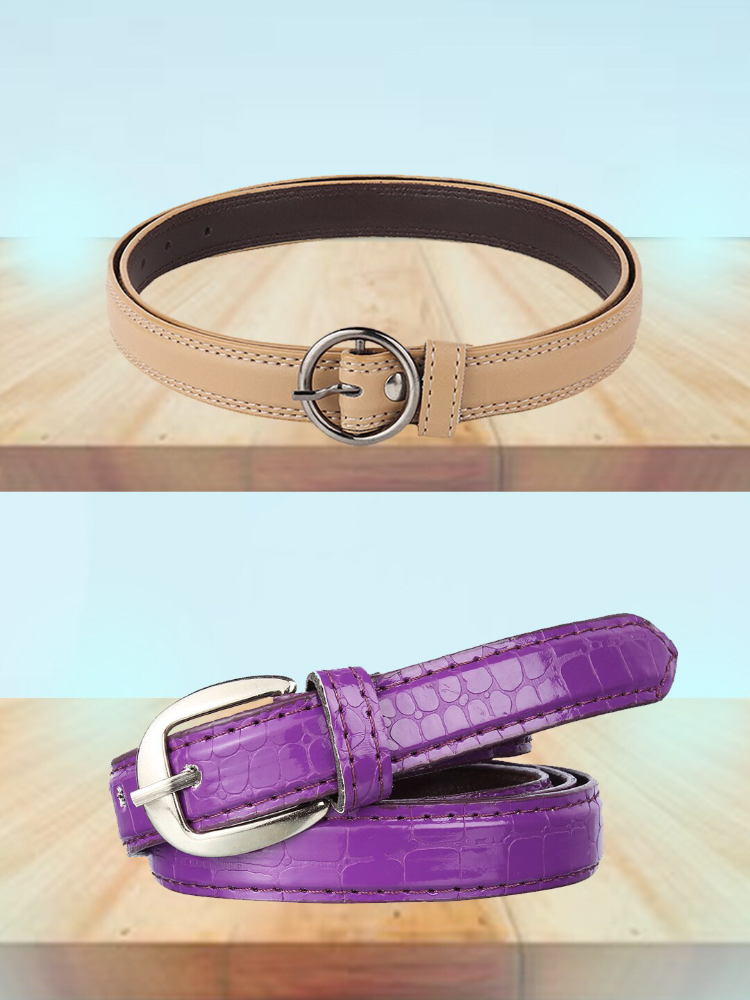 

Swiss Design Women Set of 2 Textured Belt, Purple
