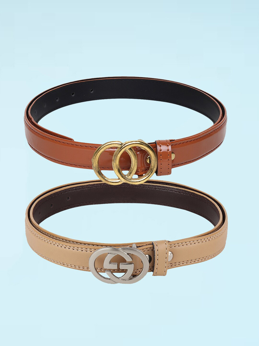 

Swiss Design Women Set Of 2 Casual Slim Belts, Brown