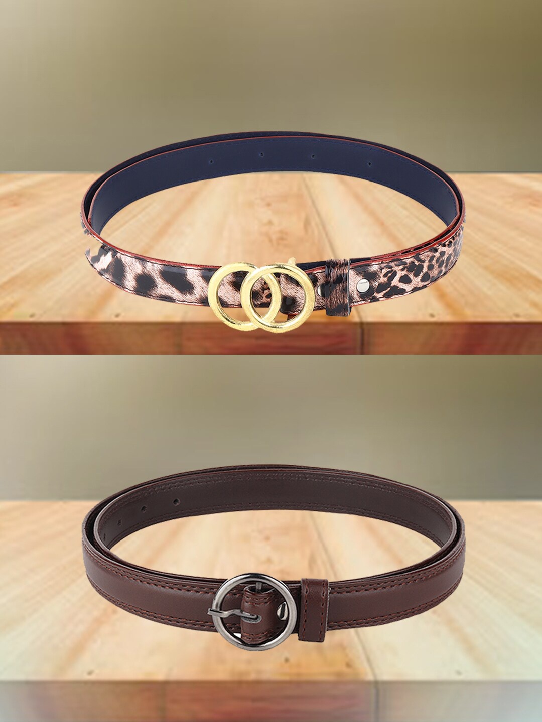 

Swiss Design Women Set Of 2 Casual Slim Belts, Brown