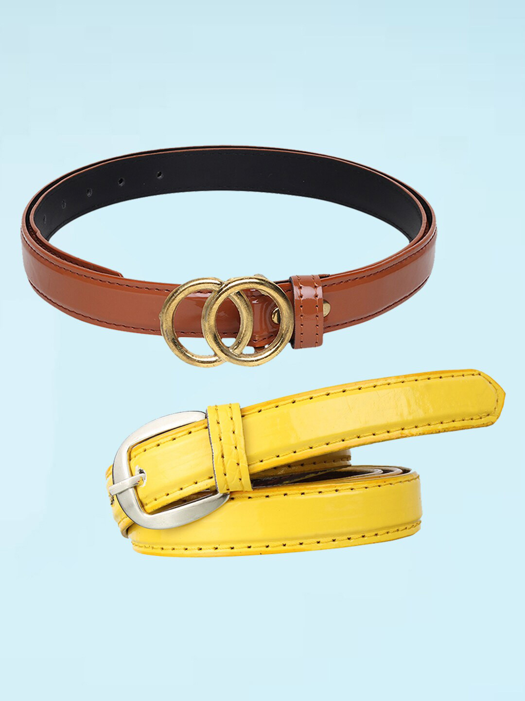 

Swiss Design Women Set Of 2 Casual Slim Belts, Brown