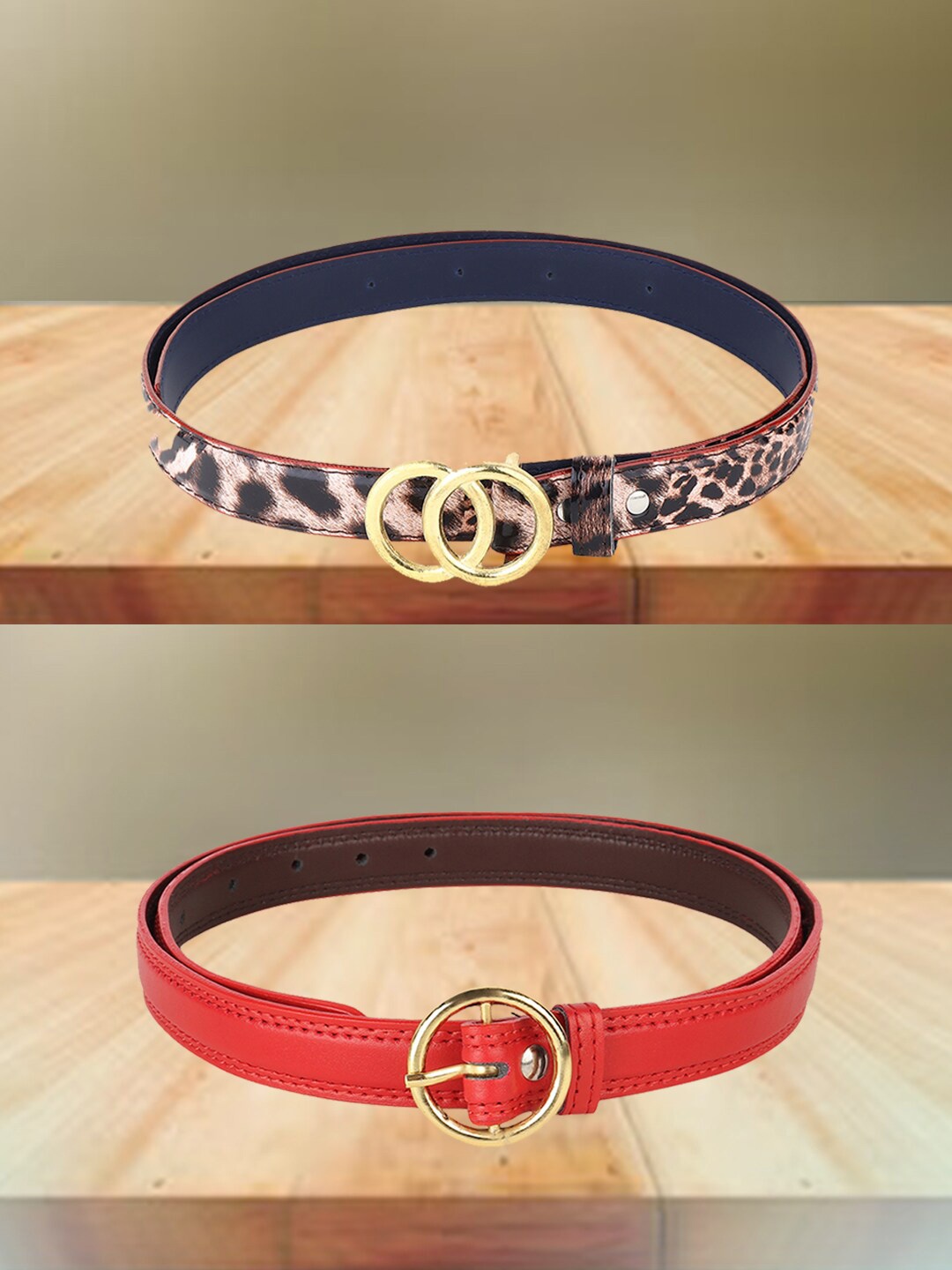 

Swiss Design Women Set Of 2 Casual Slim Belts, Red