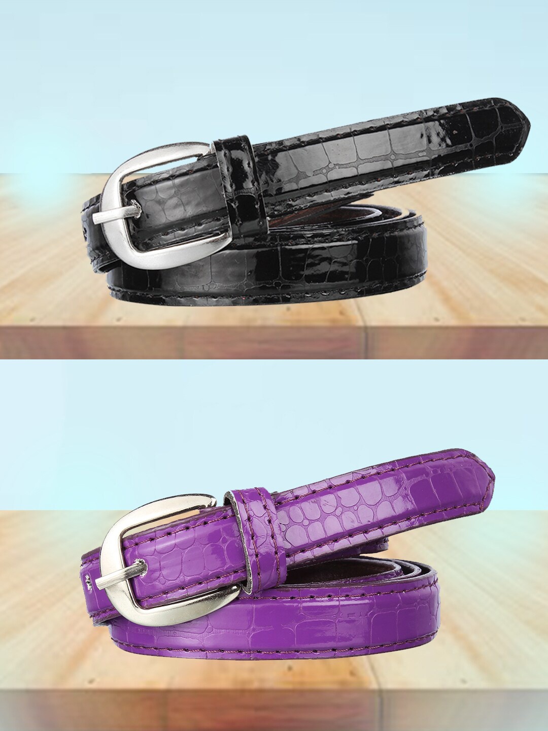 

Swiss Design Women Pack Of 2 Textured Belt, Purple