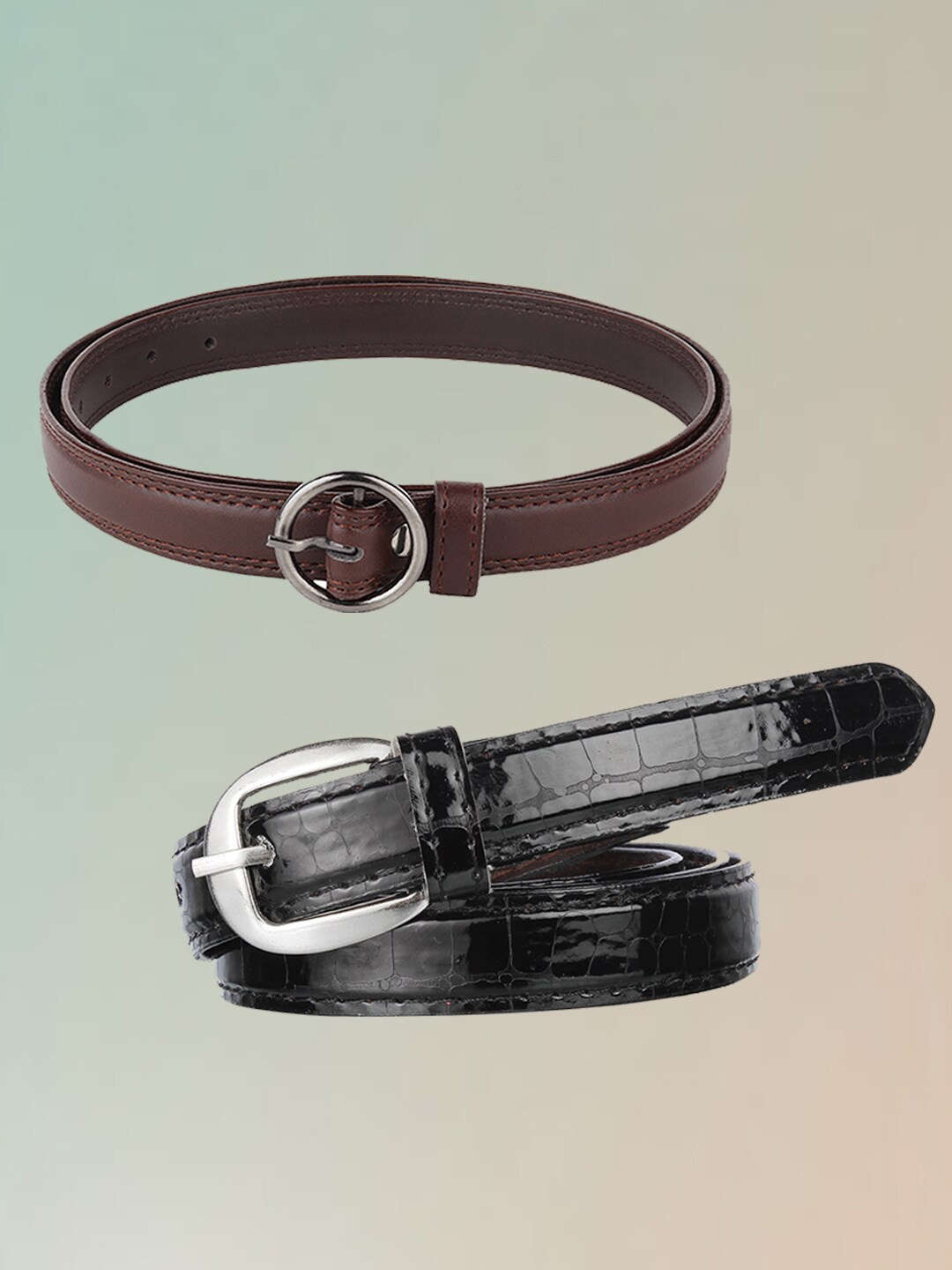 

Swiss Design Women Pack Of 2 Textured Belt, Brown