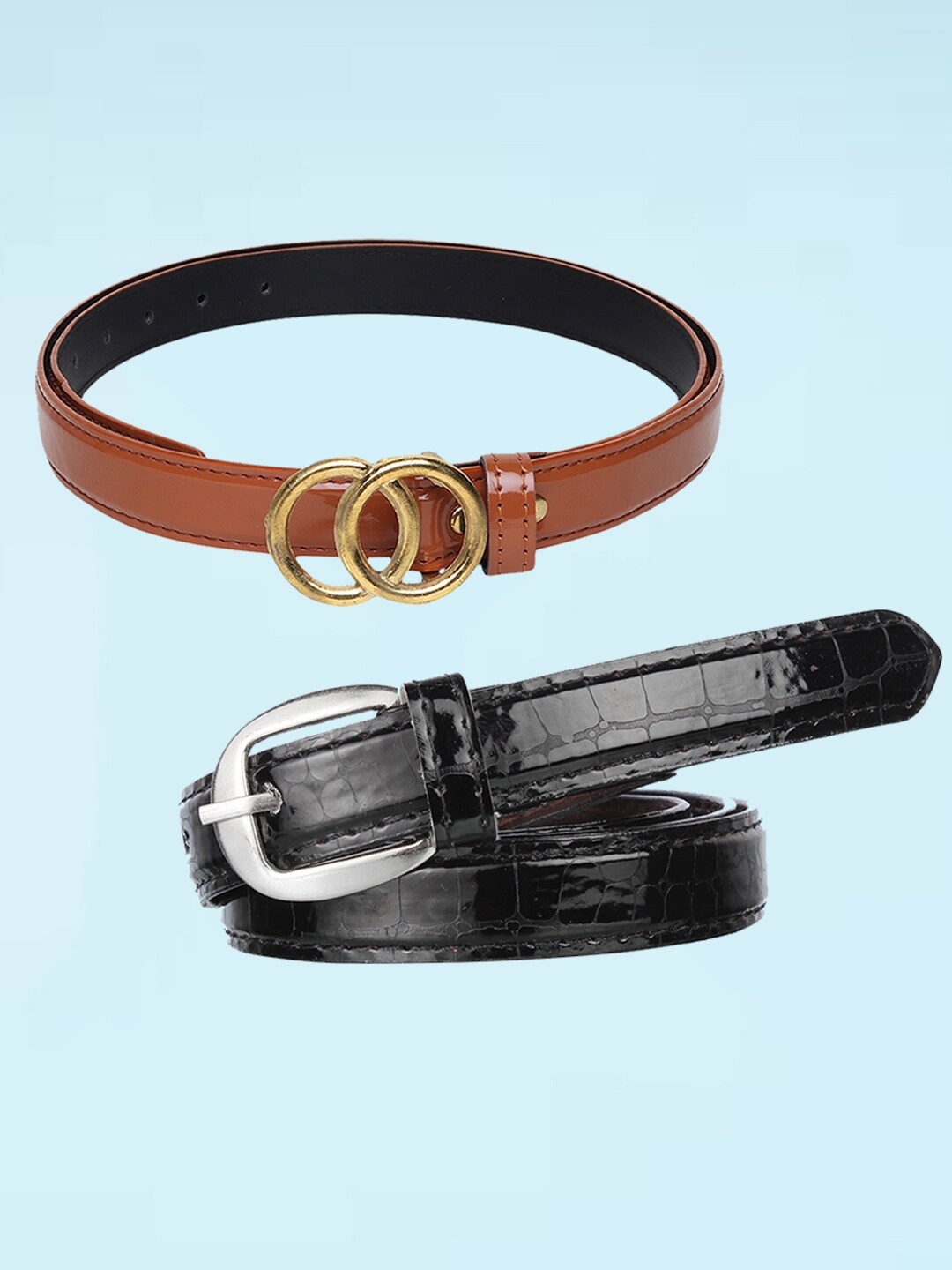 

Swiss Design Women Set Of 2 Textured Belt, Brown