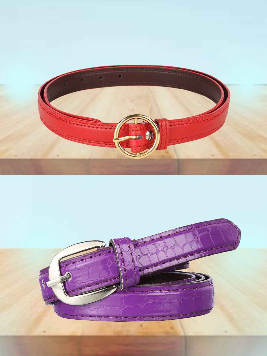 

Swiss Design Women Set of 2 Casual Belts, Purple
