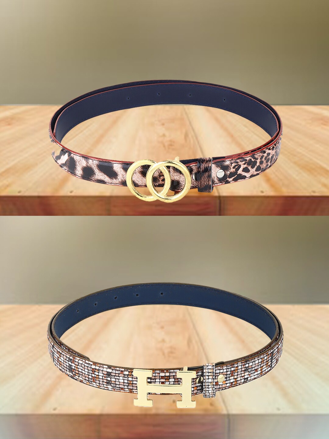 

Swiss Design Women Set of 2 Printed Casual Belts, Brown