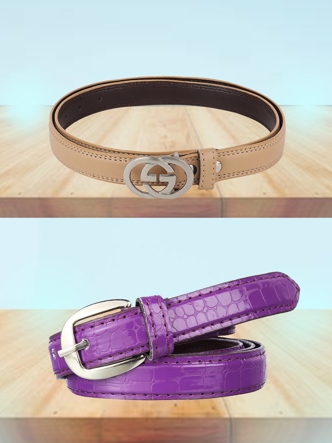 

Swiss Design Women Set of 2 Casual Belts, Purple