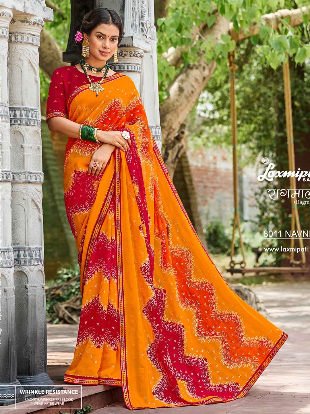 

Laxmipati Bandhani Printed Saree, Orange