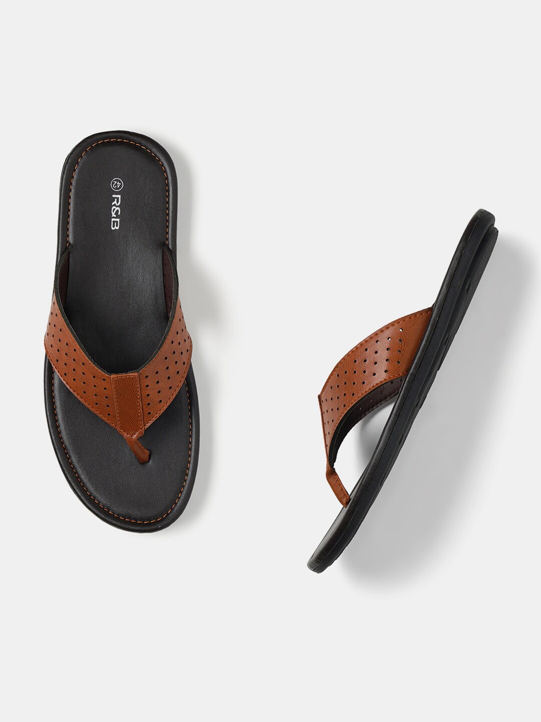 

R&B Men Tan & Brown Rubber Thong Flip-Flops