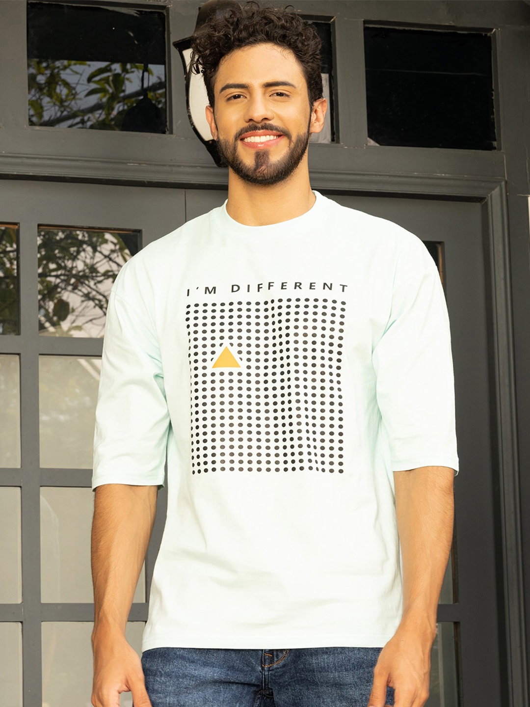 

Gavin Paris Typography Printed Drop-Shoulder Oversized Cotton T-shirt, Blue