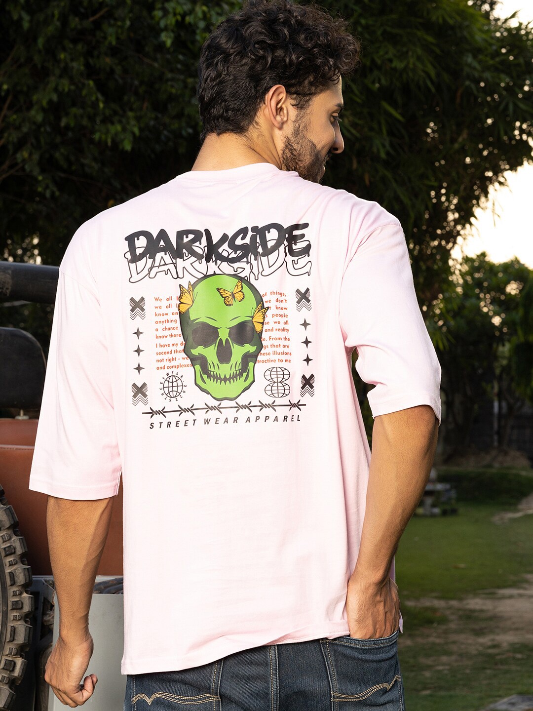 

Gavin Paris Typography Printed Drop-Shoulder Sleeves Oversized Cotton T-shirt, Pink